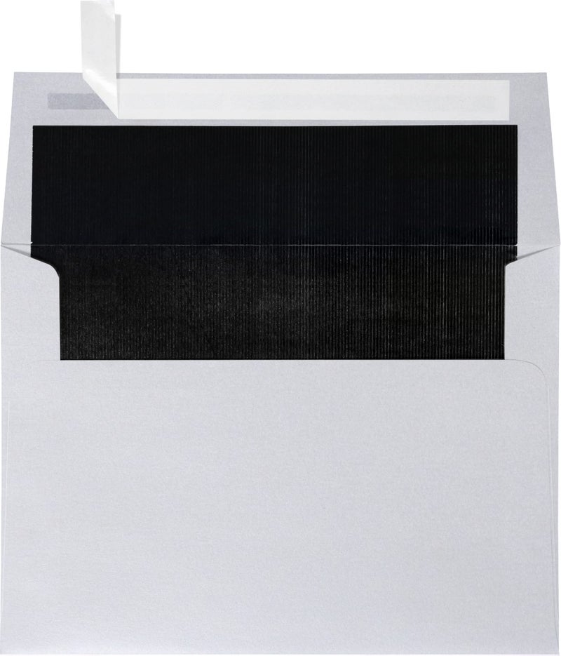 LUXPaper A7 Foil Lined Invitation Envelopes | Peel & Press | 5 1/4" x 7 1/4" | Silver w/Black LUX Lining | 80lb. Text | 50 Qty